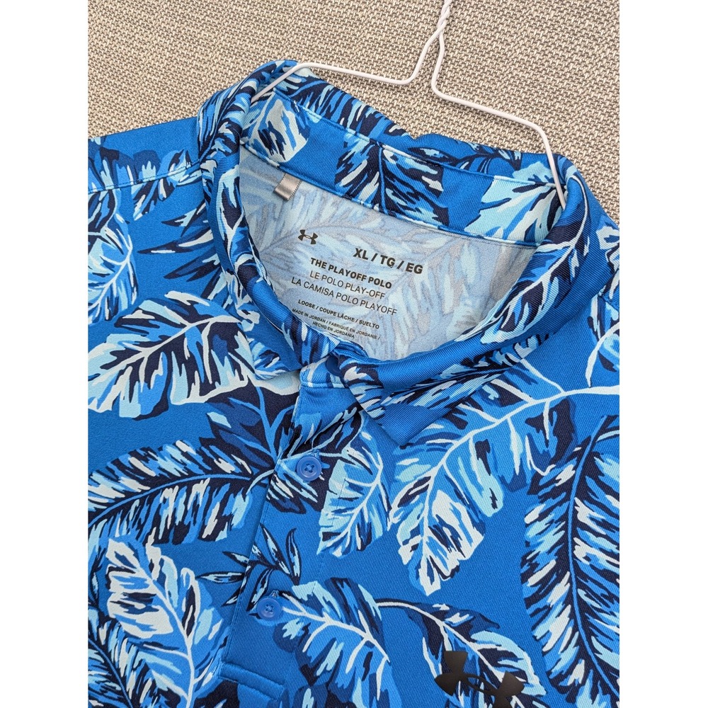 Under Armour Playoff Polo Shirt Mens XL Blue Floral Golf Performance Stretch